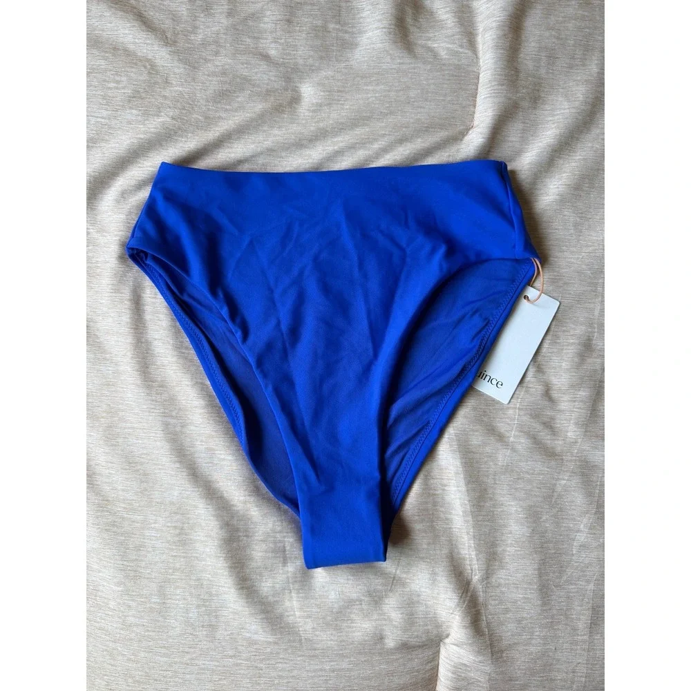 quince italian high-rise high-leg bikini bottom swimsuit electric blue x-small